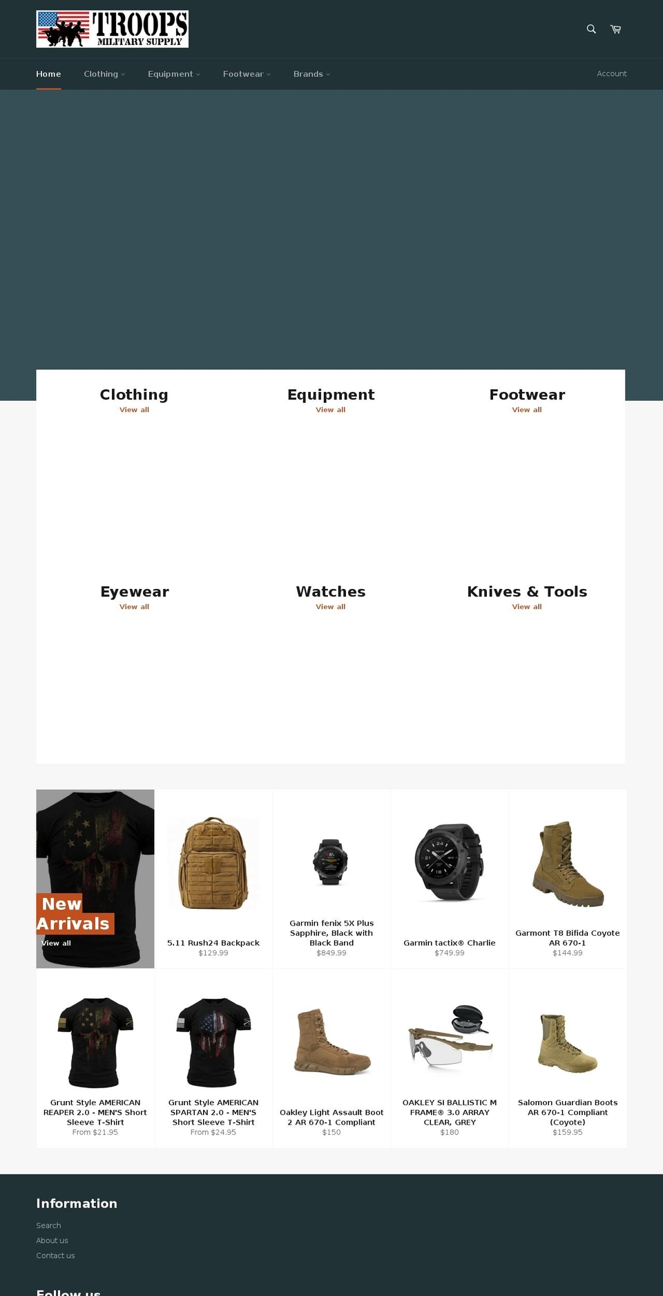troopsmilitarysupply.com shopify website screenshot