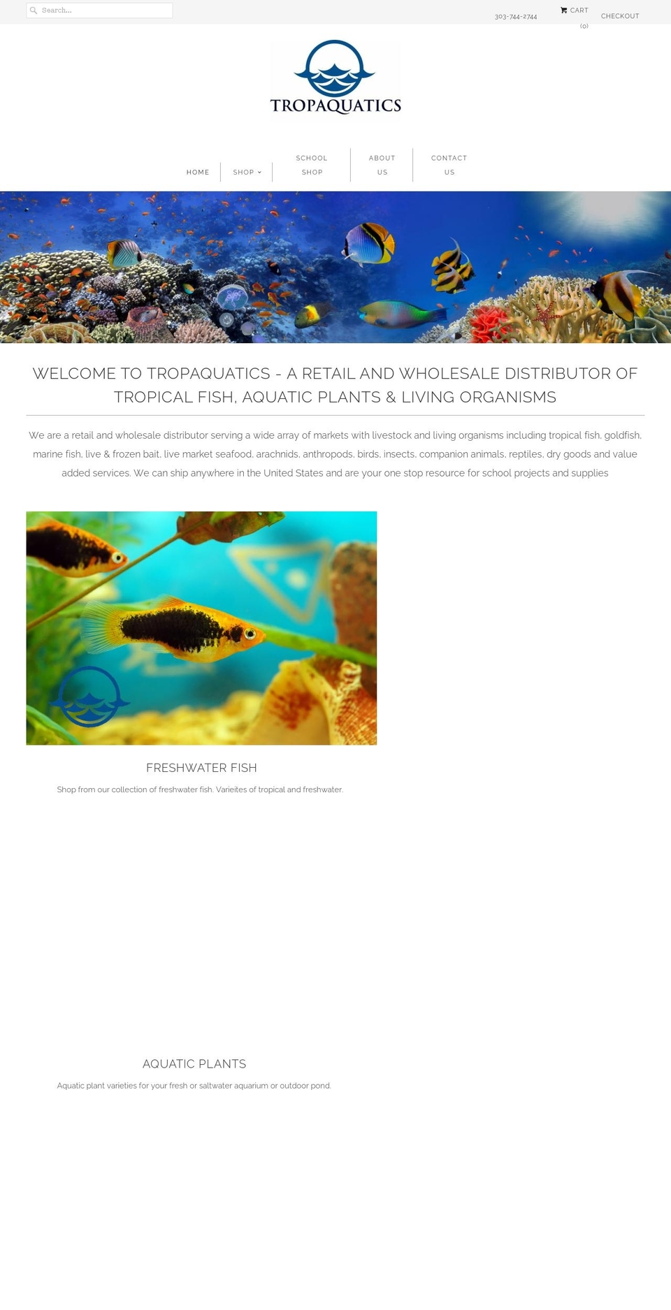 tropaquatics.com shopify website screenshot