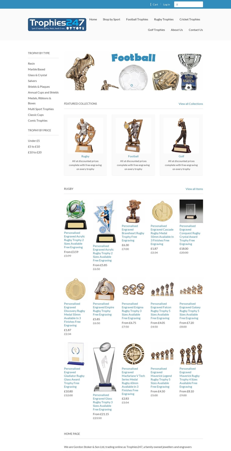 trophies247.co.uk shopify website screenshot