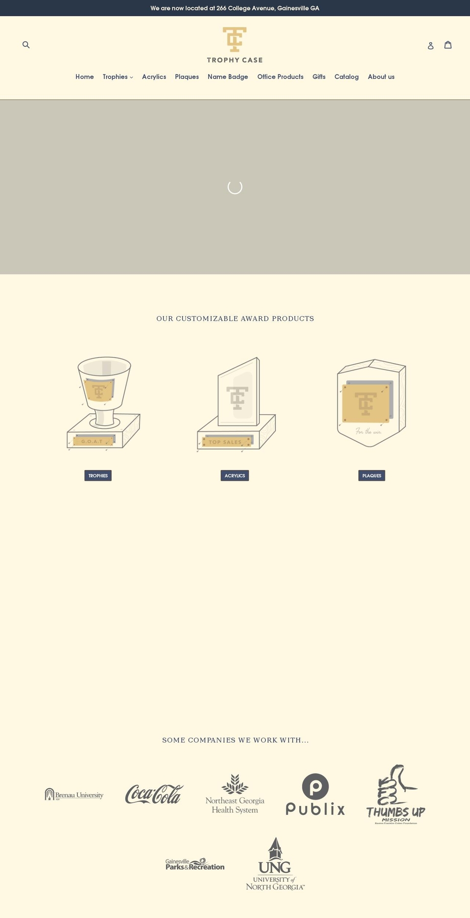 trophycasegainesville.com shopify website screenshot