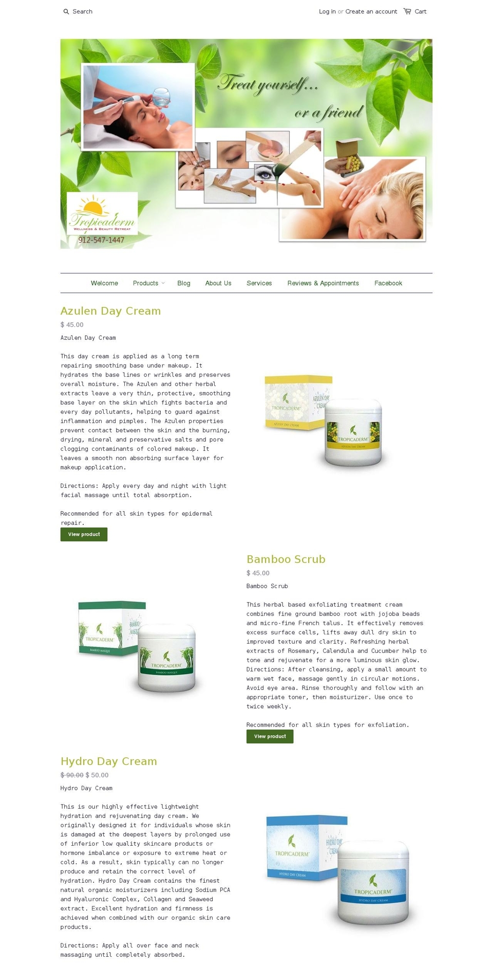 tropicaderm.biz shopify website screenshot