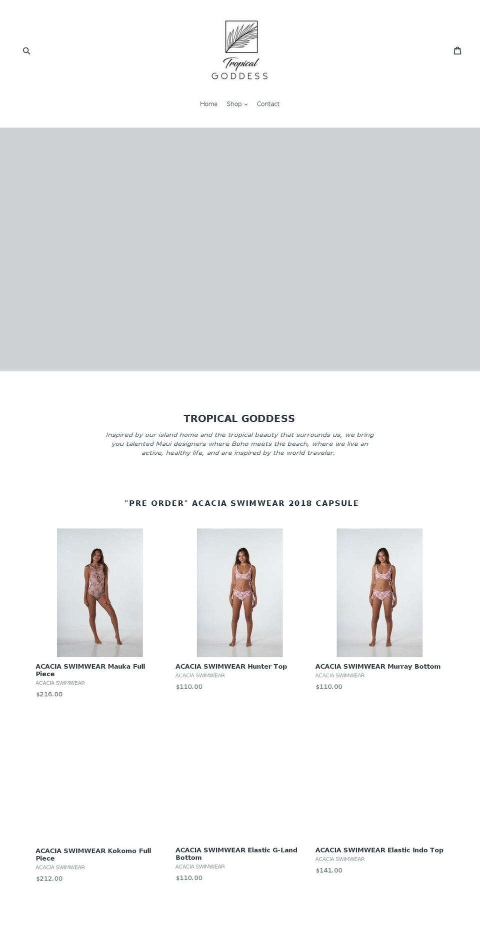 tropicalgoddess.com — Shopify storefront screenshot