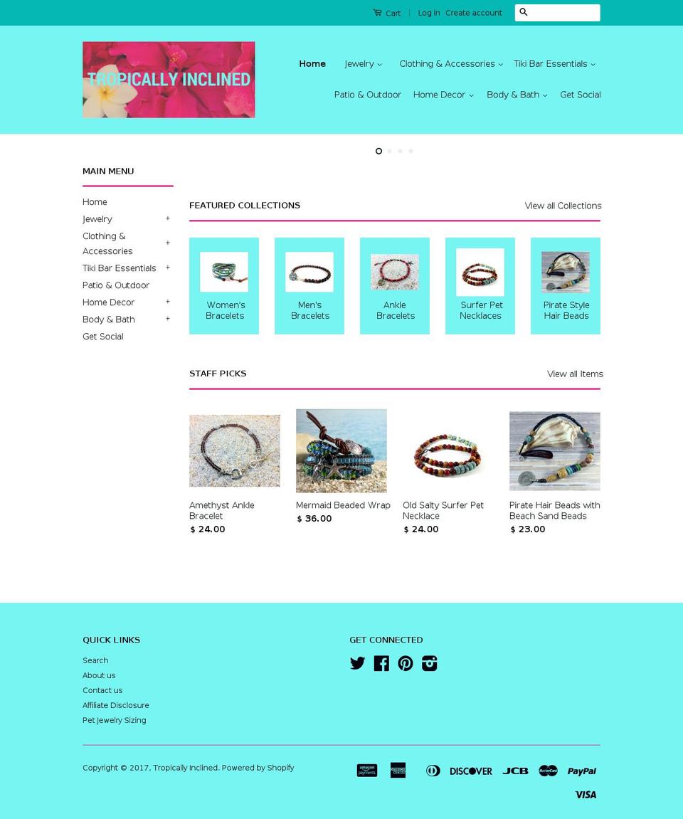 tropicallyinclined.com shopify website screenshot
