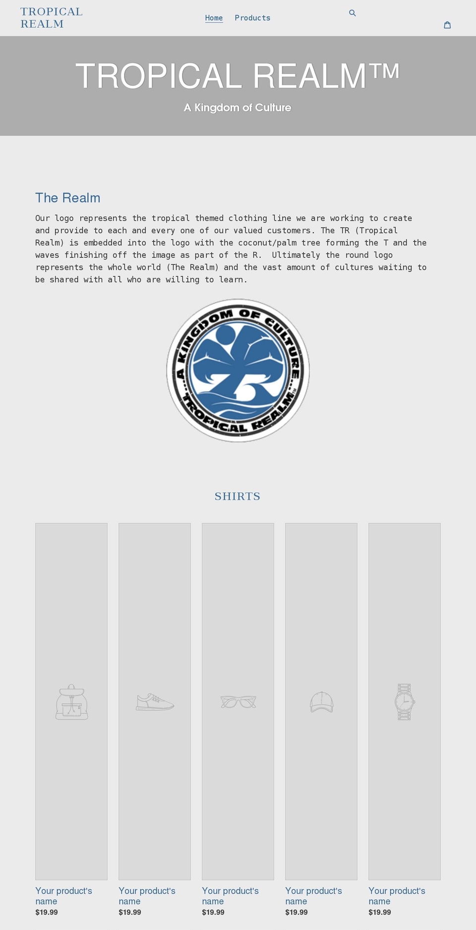 tropicalrealm.shop shopify website screenshot