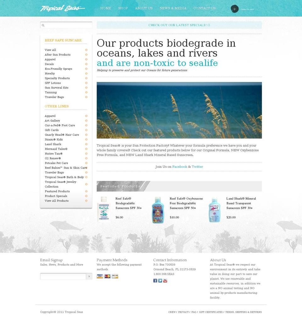 tropicalseas.com shopify website screenshot