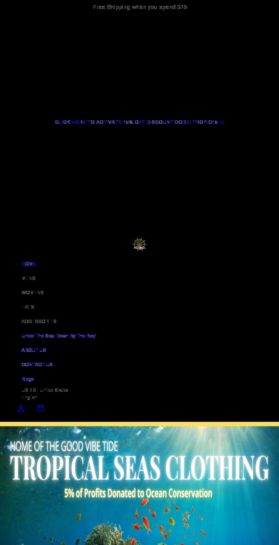 tropicalseasclothing.com — Shopify storefront screenshot