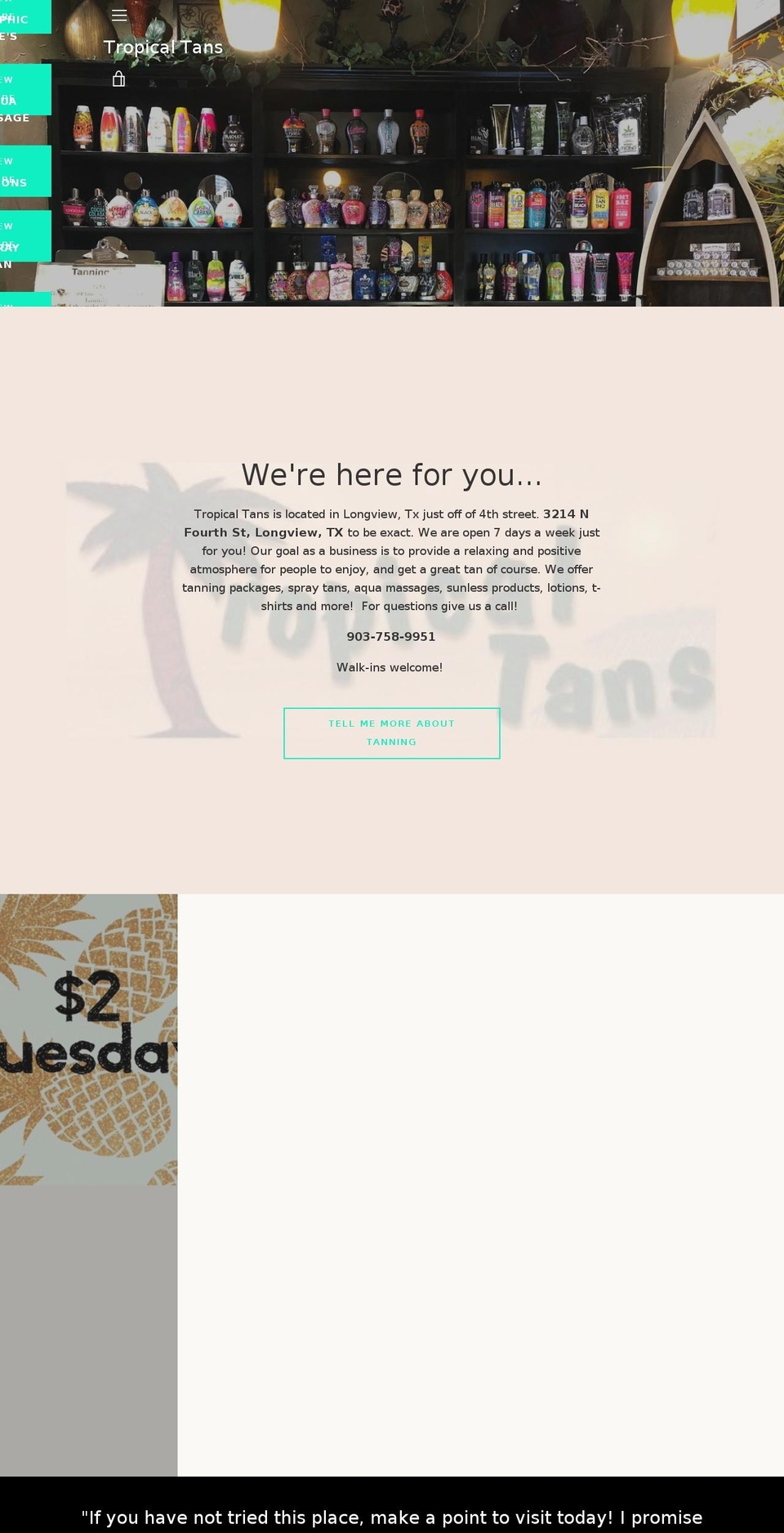 tropicaltanslongviewtx.com — Shopify storefront screenshot