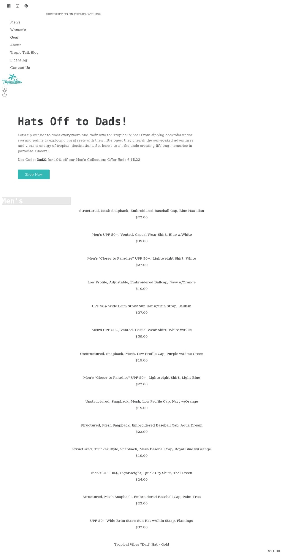 tropicalvibes.com shopify website screenshot