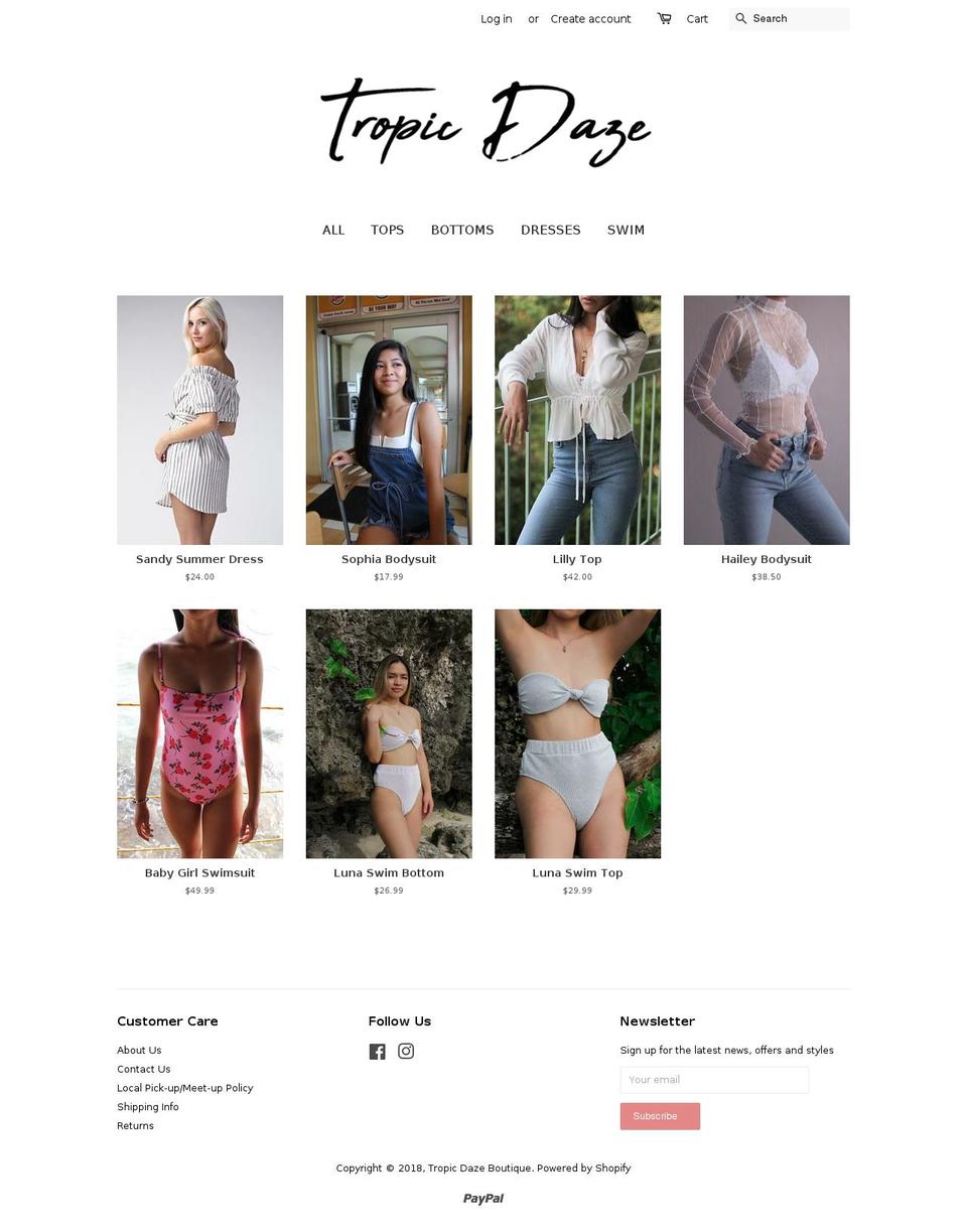 tropicdaze.com — Shopify storefront screenshot