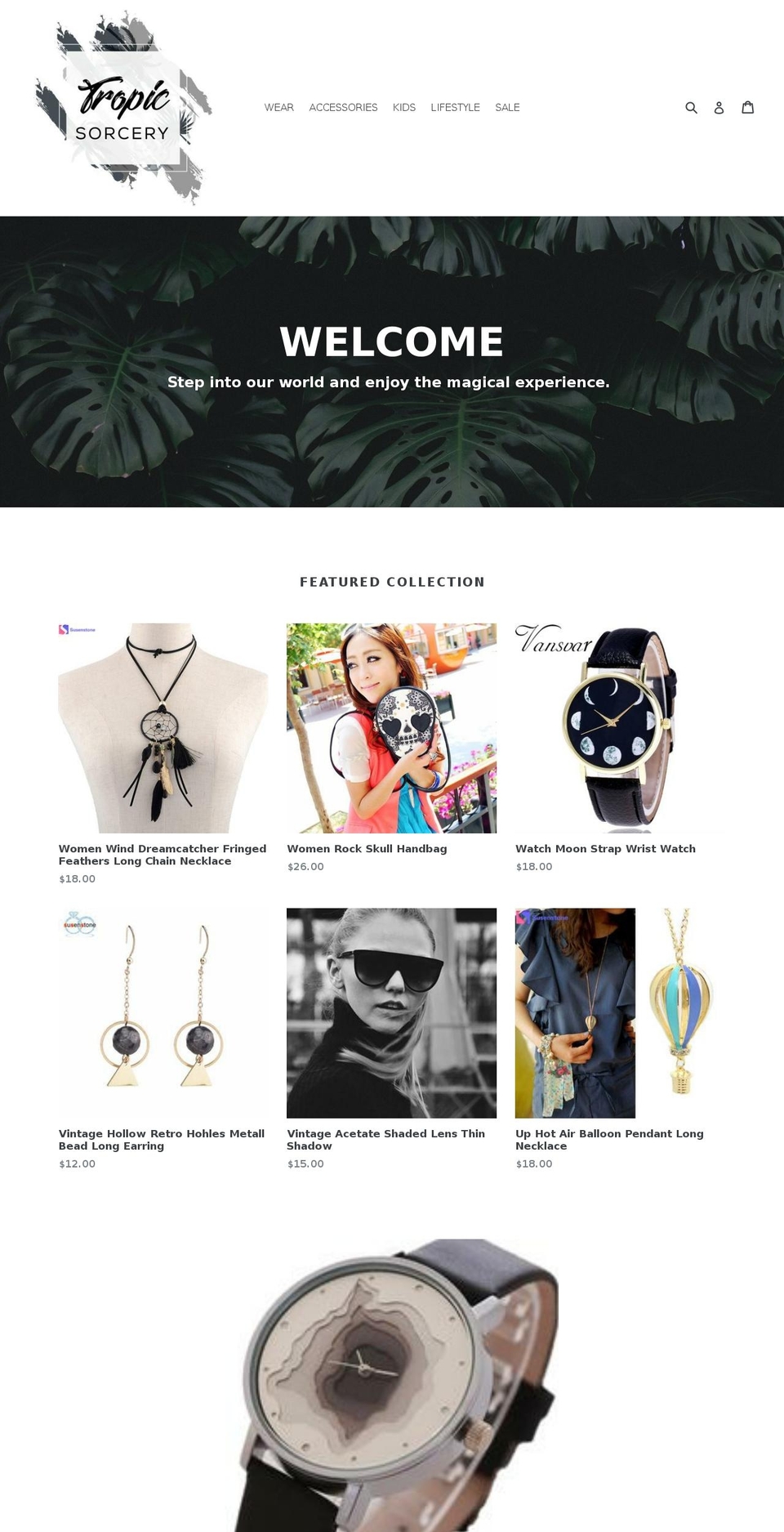 tropicsorcery.com shopify website screenshot