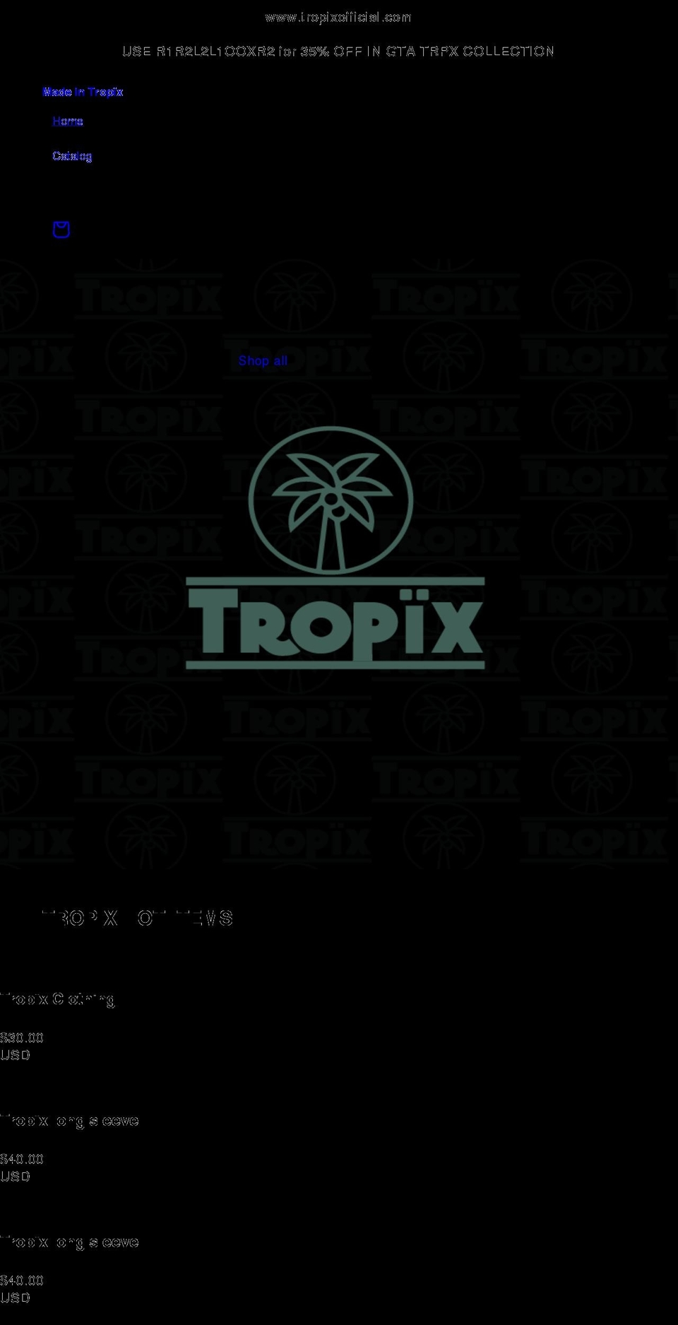 tropixofficial.com shopify website screenshot