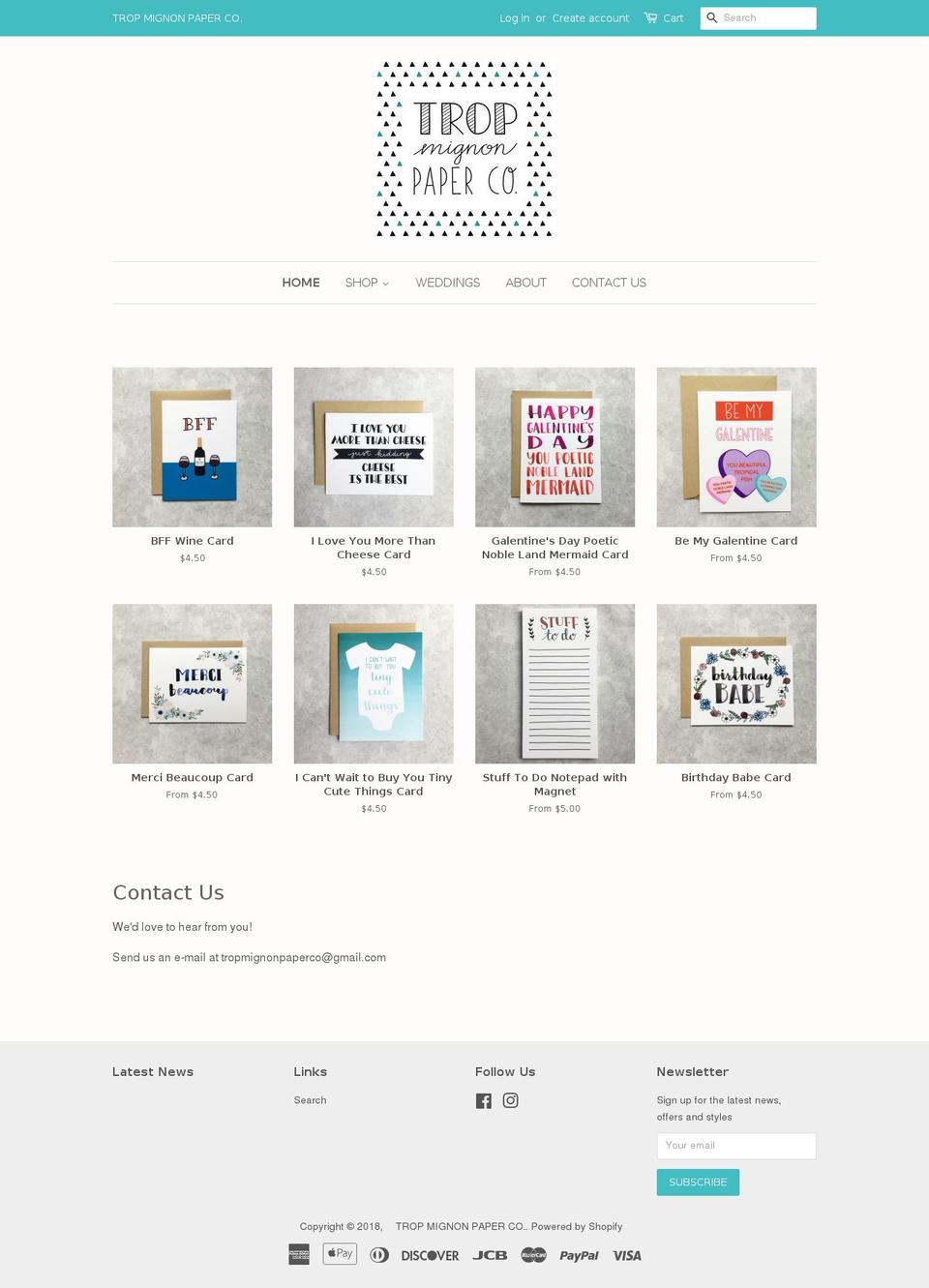 tropmignonpaperco.com — Shopify storefront screenshot