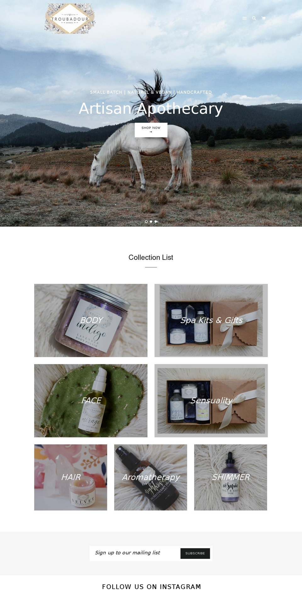 troubadourbotanicals.com — Shopify storefront screenshot
