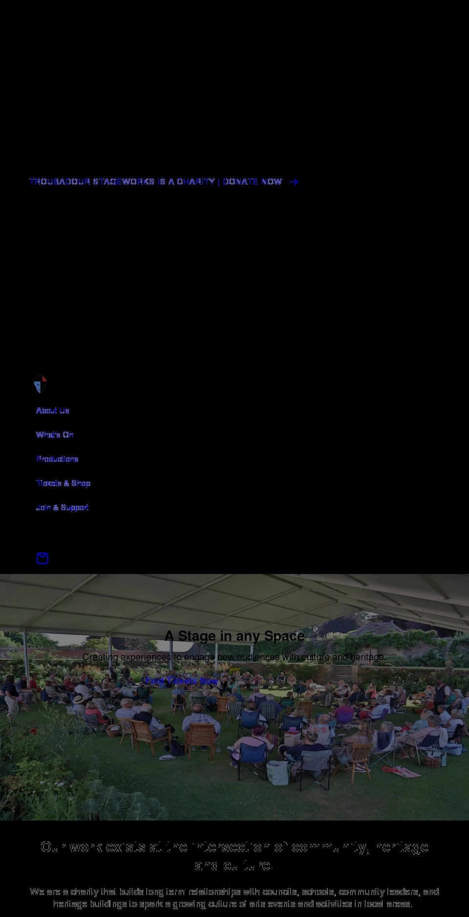 troubadourstageworks.com shopify website screenshot