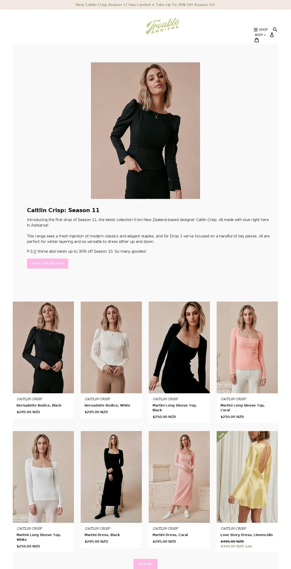 troubleandfox.co.nz shopify website screenshot