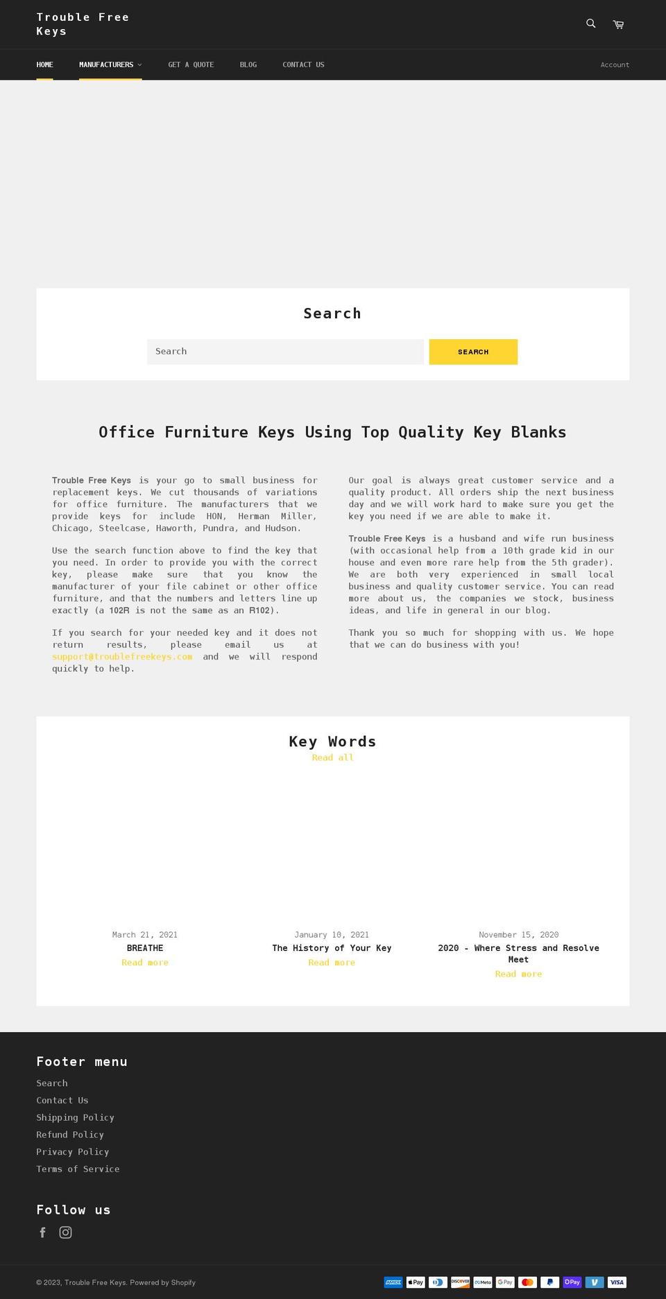troublefreekeys.com shopify website screenshot