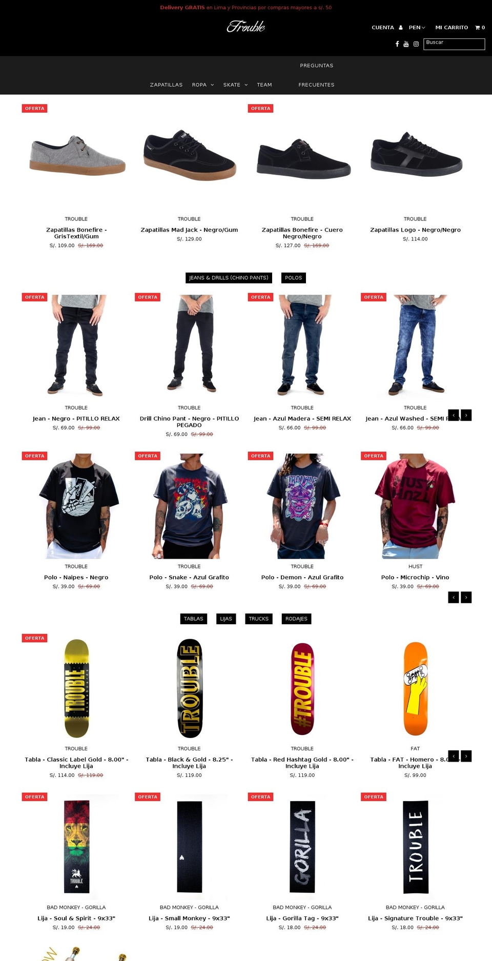 troubleskateboards.com — Shopify storefront screenshot