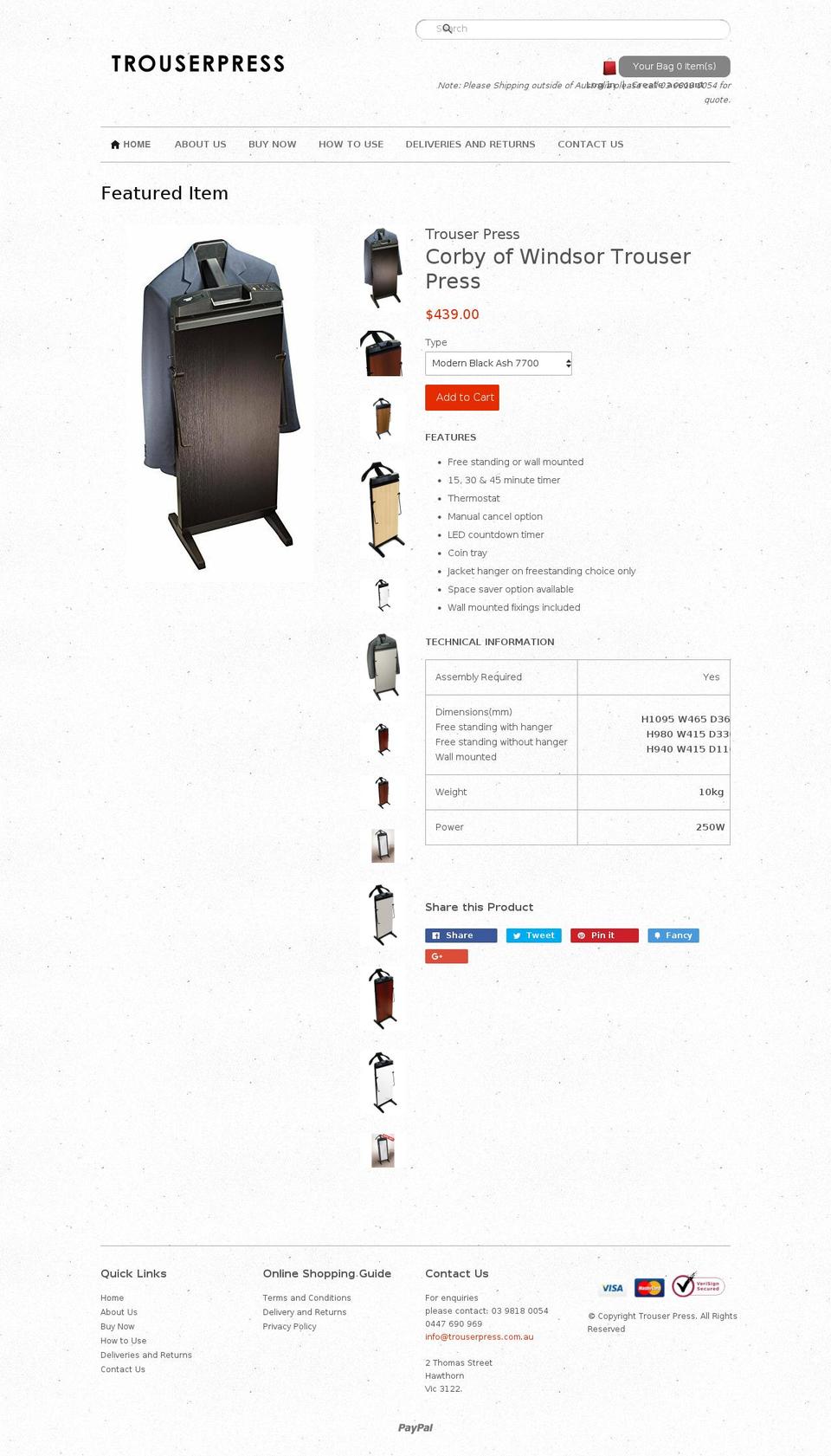 trouserpress.com.au shopify website screenshot