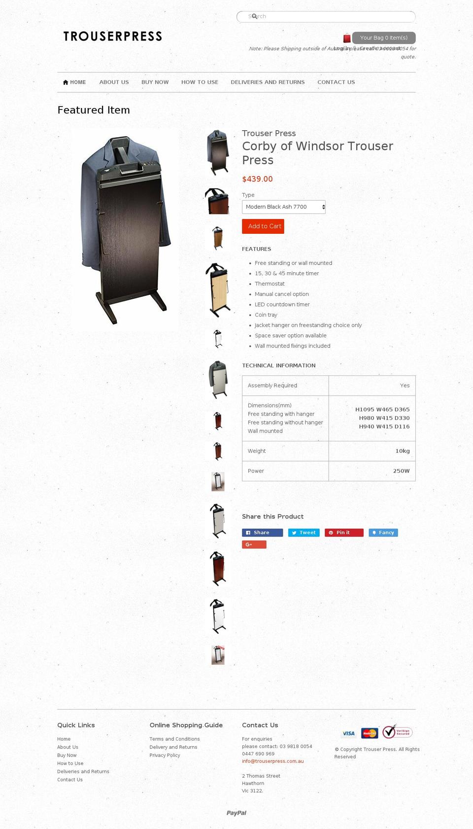 trouserpress.net.au shopify website screenshot