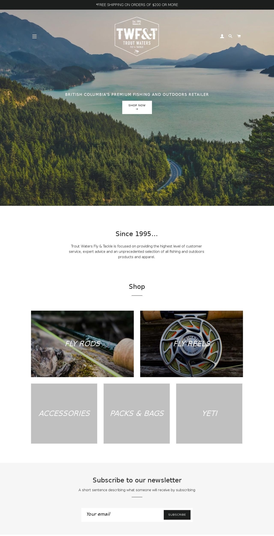 troutwaters.ca shopify website screenshot