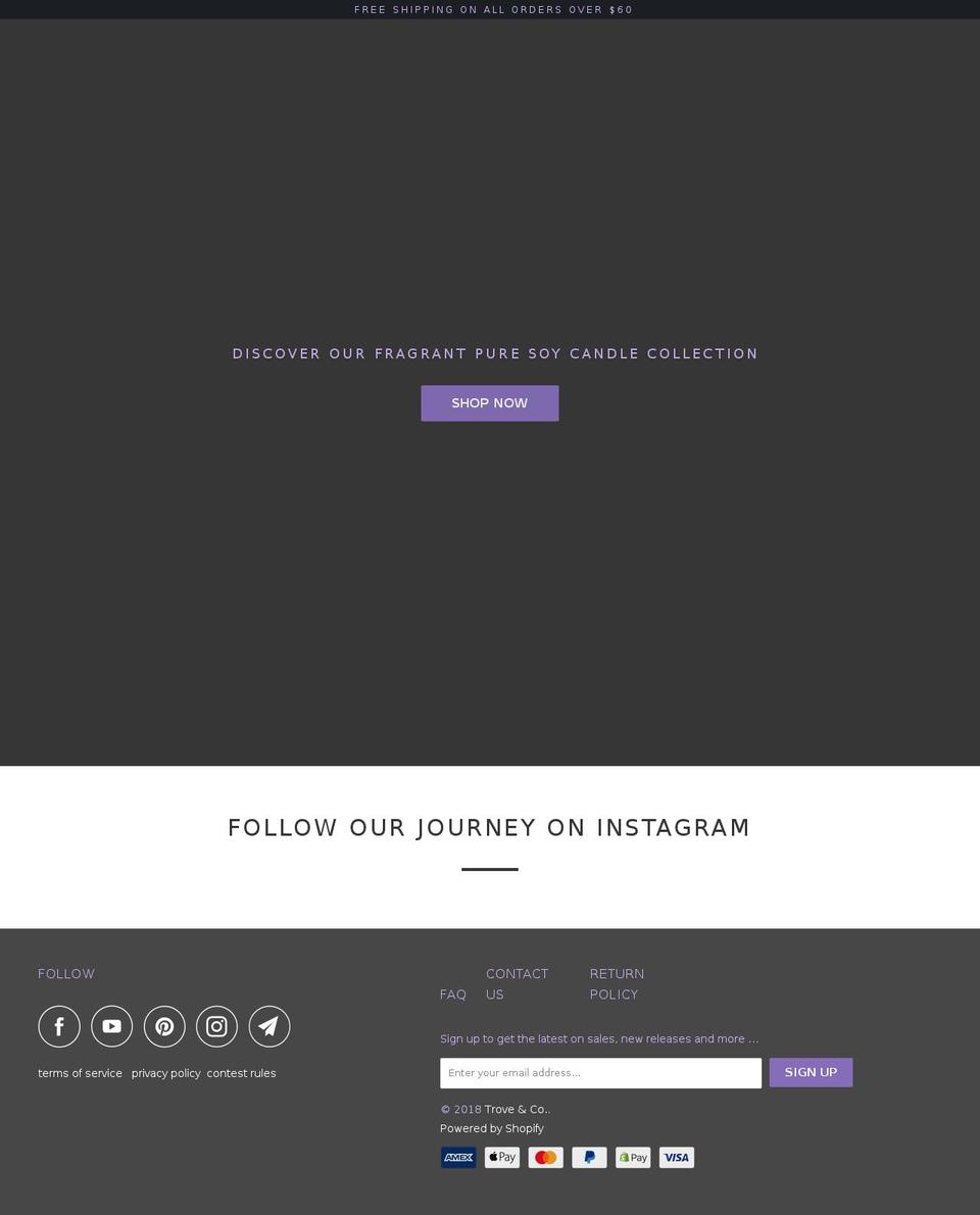 trovecandles.com shopify website screenshot