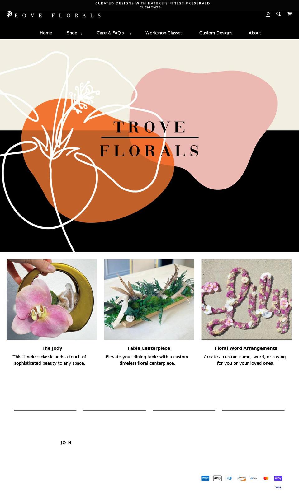 troveflorals.com shopify website screenshot