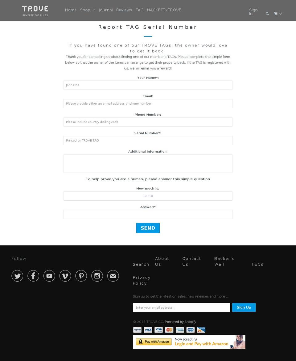 trovetag.com shopify website screenshot