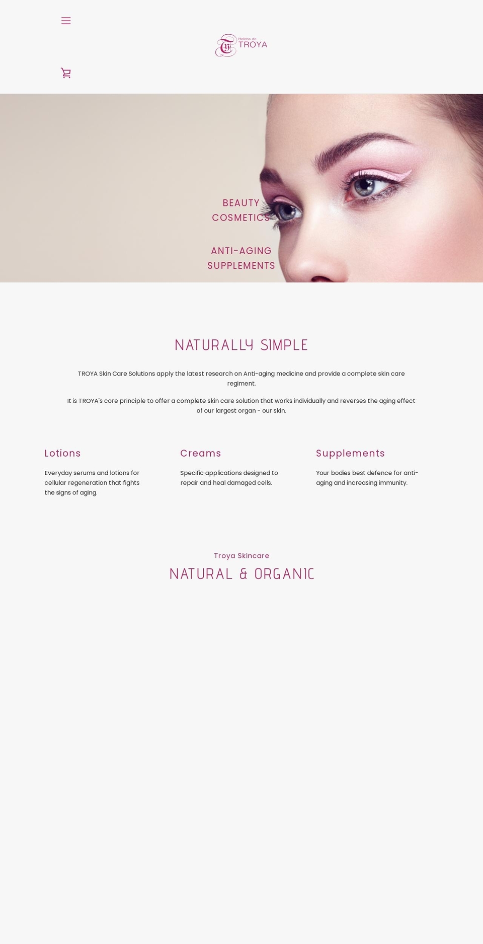 troyaskincare.com shopify website screenshot