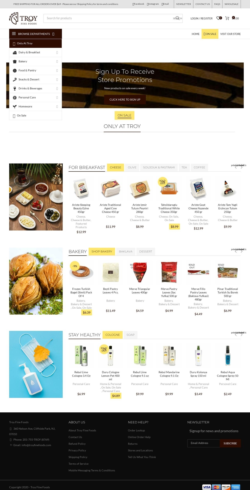 troyfinefoods.com shopify website screenshot