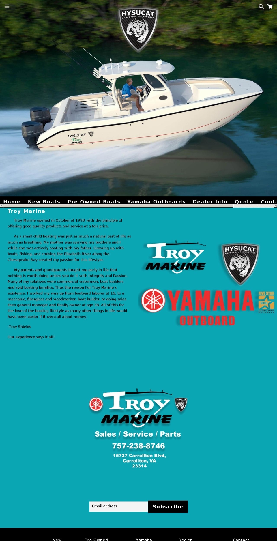 troymarine.com shopify website screenshot
