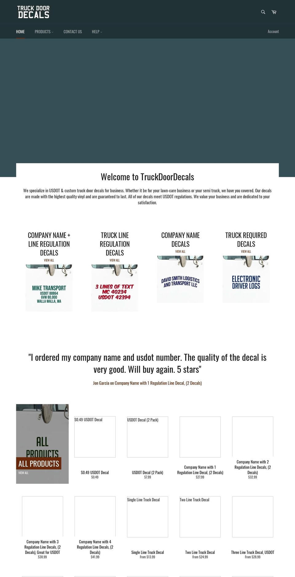 truckdoordecals.com shopify website screenshot