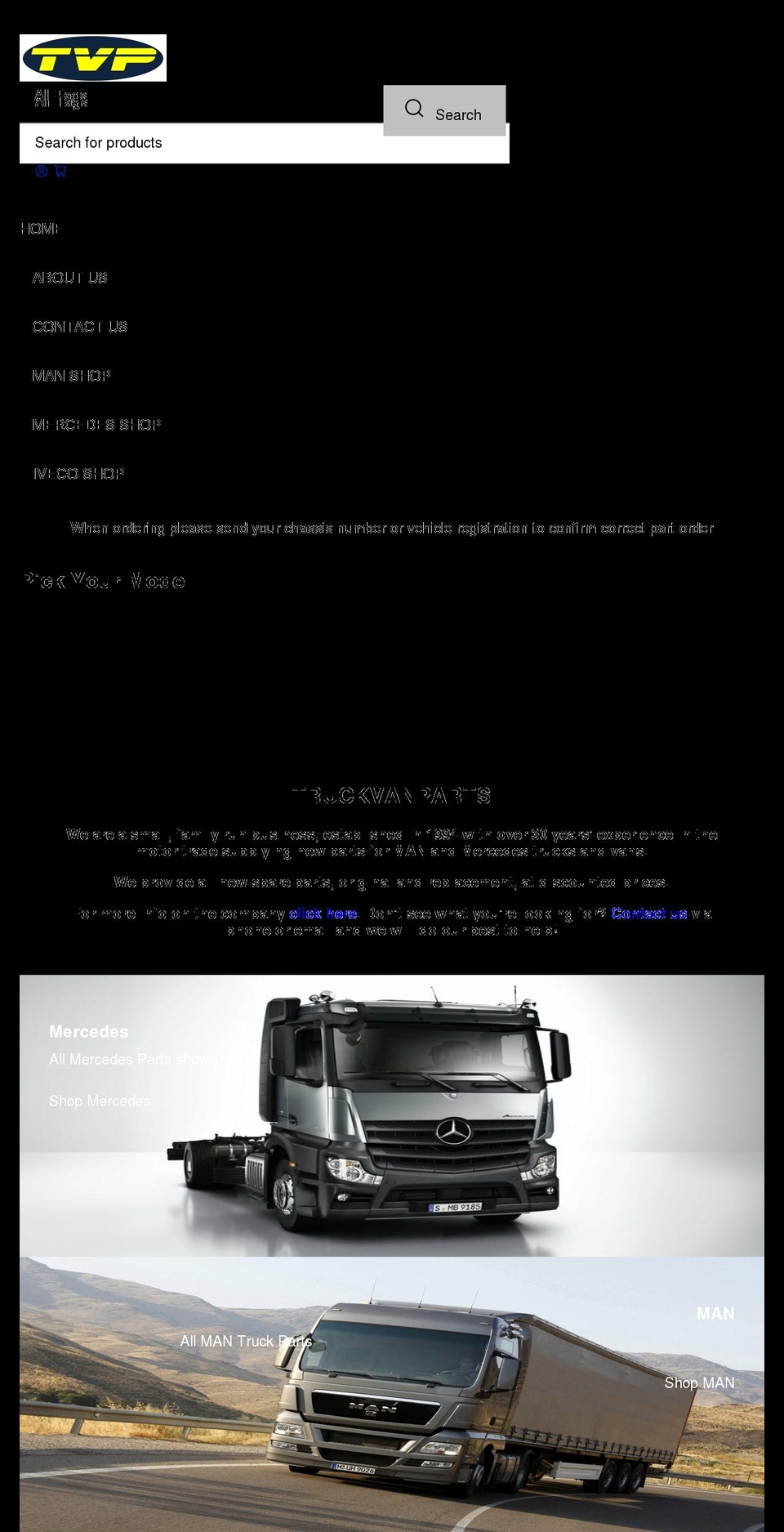 truckvanparts.com shopify website screenshot