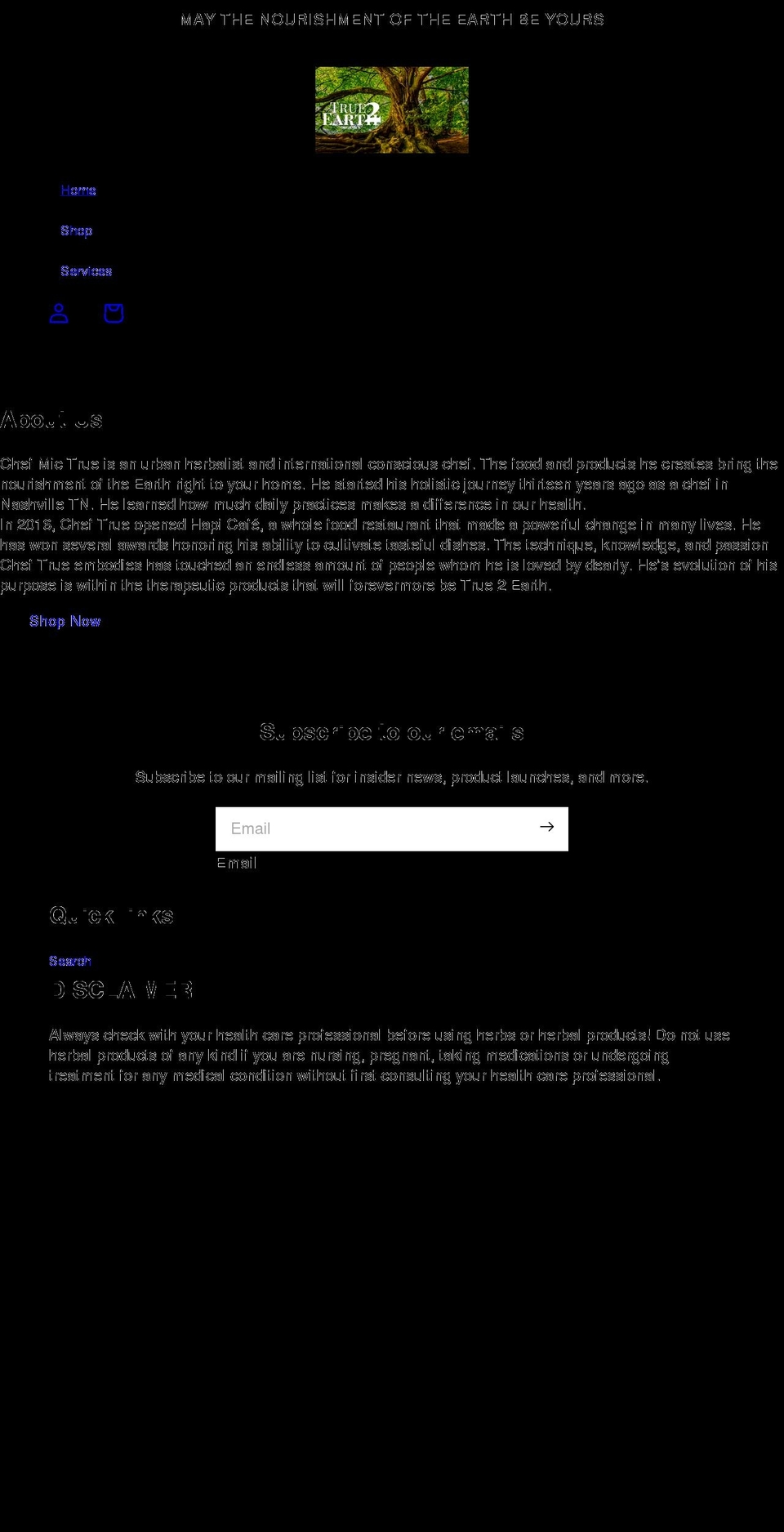 TE Shopify theme site example true2earthorganics.com