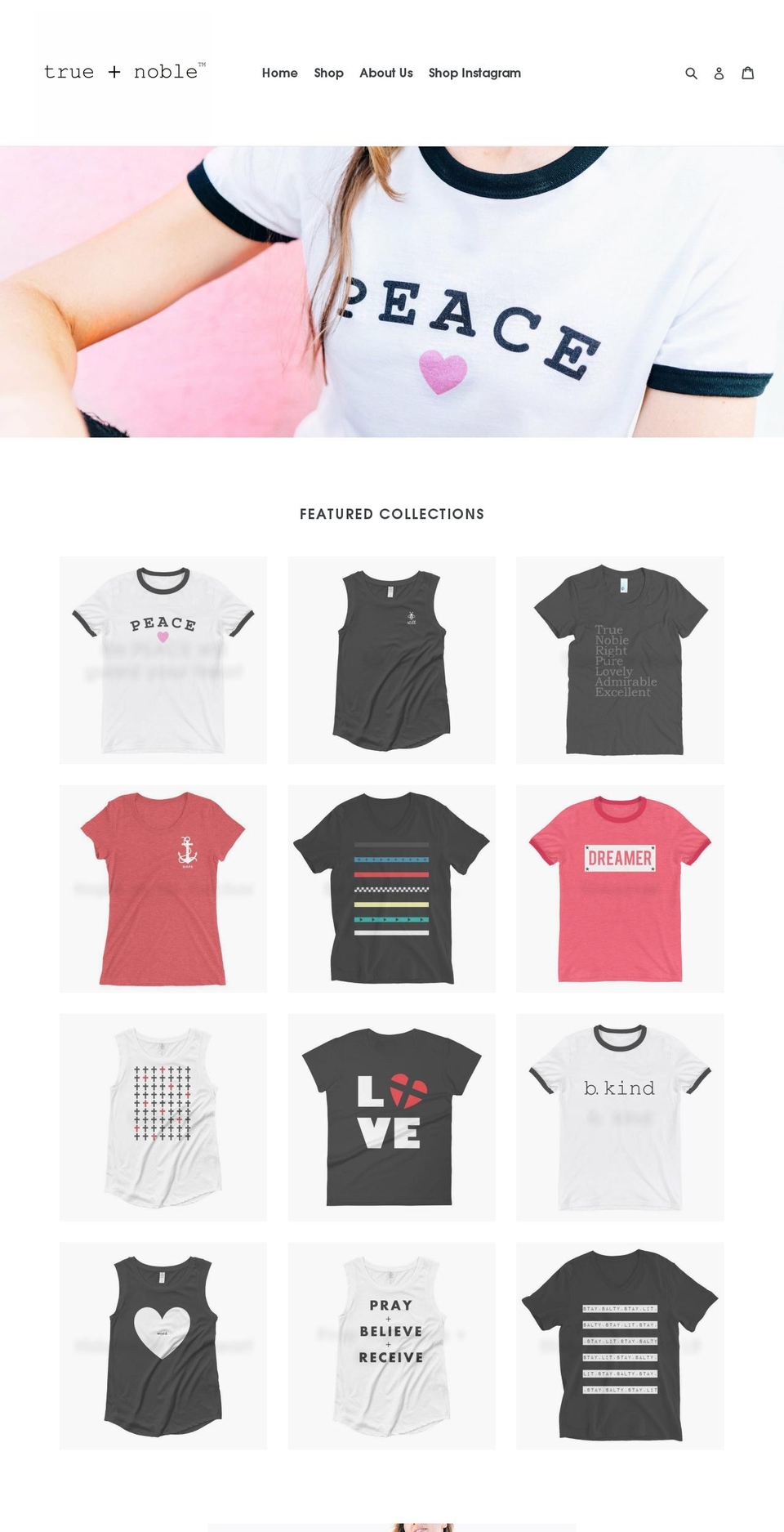 trueandnobleapparel.com — Shopify storefront screenshot