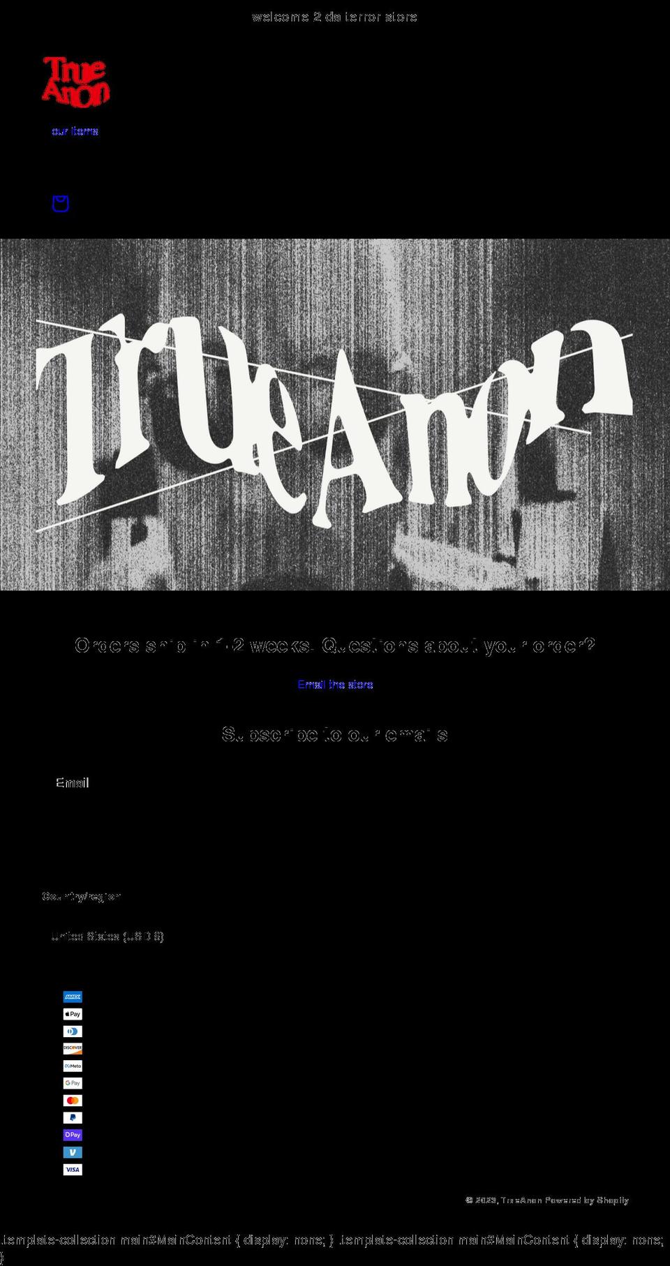 trueanon.com shopify website screenshot