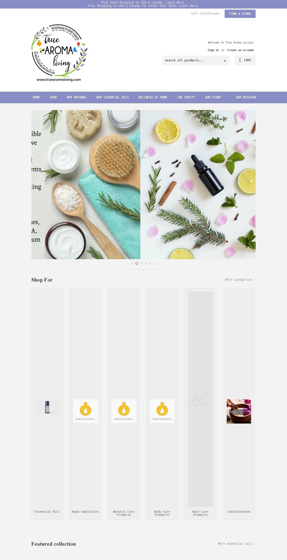 truearomaliving.com shopify website screenshot