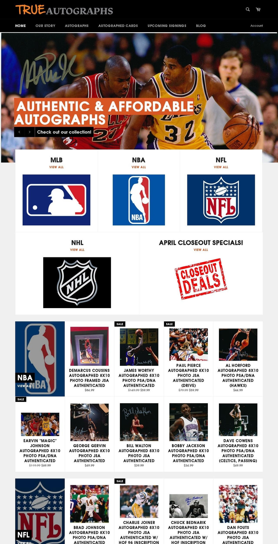 trueautographs.com shopify website screenshot