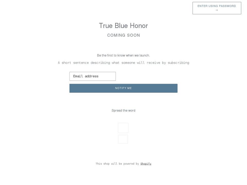 truebluehonor.com shopify website screenshot