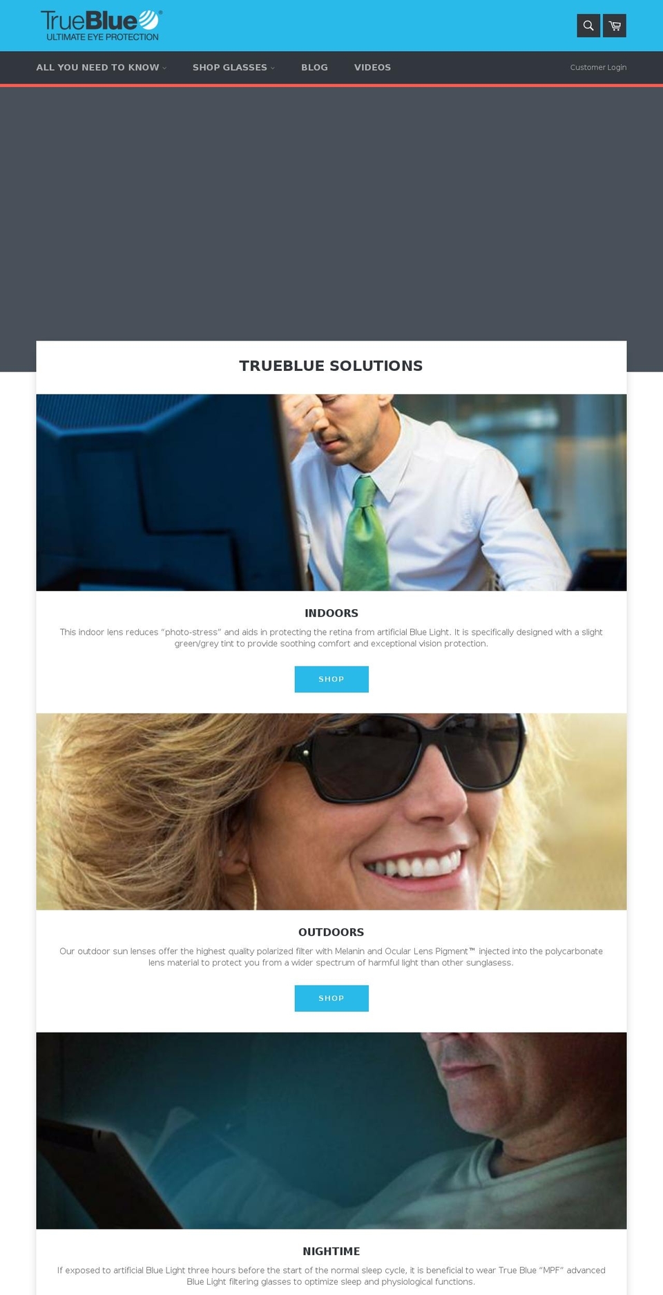 truebluelens.com shopify website screenshot