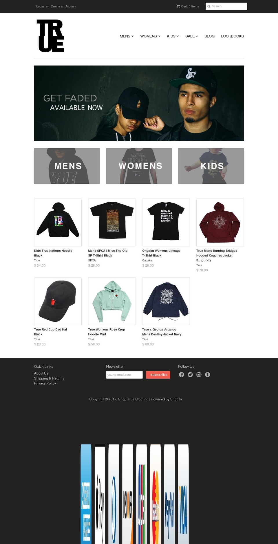 trueclothing.net shopify website screenshot