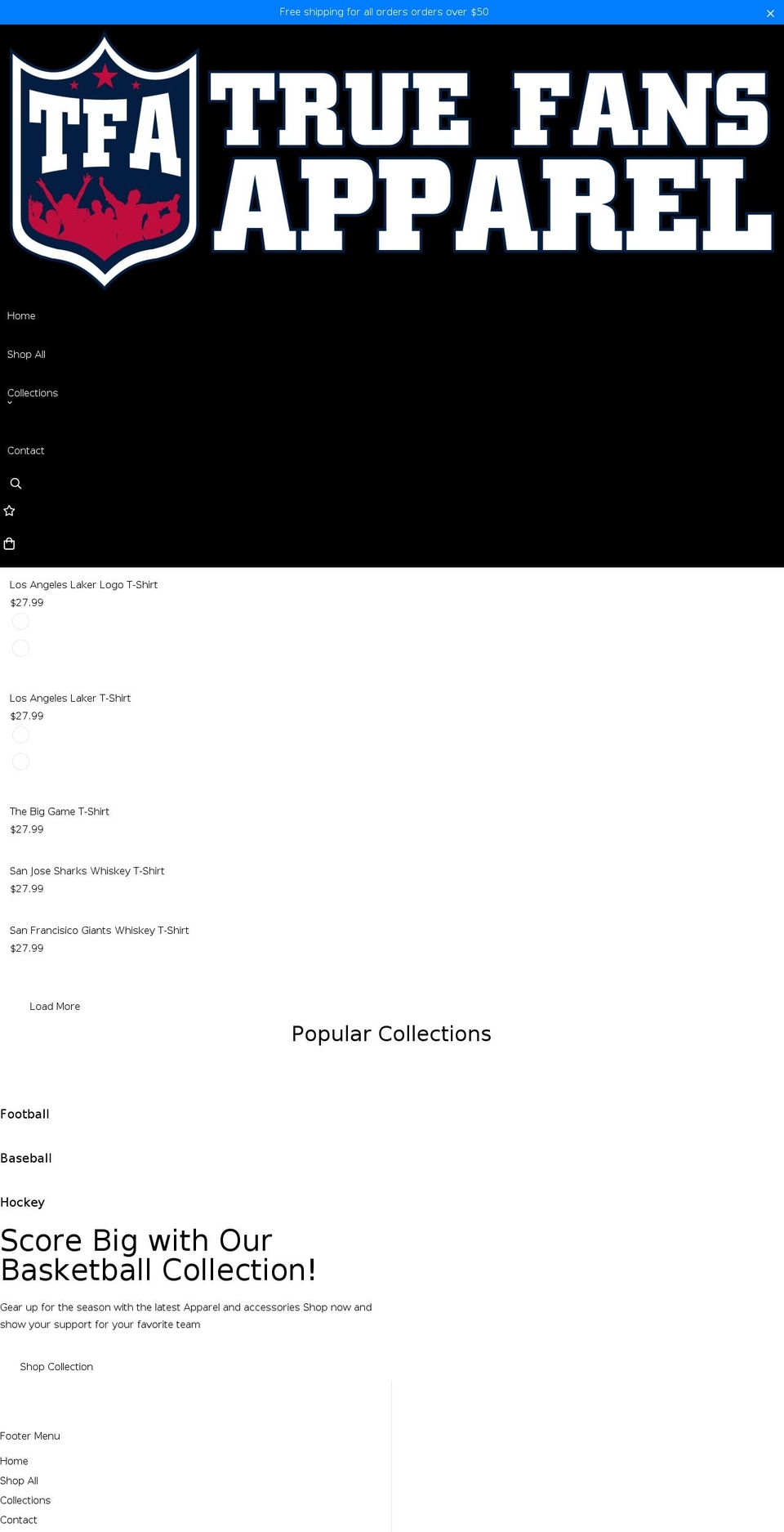 truefansapparel.com shopify website screenshot