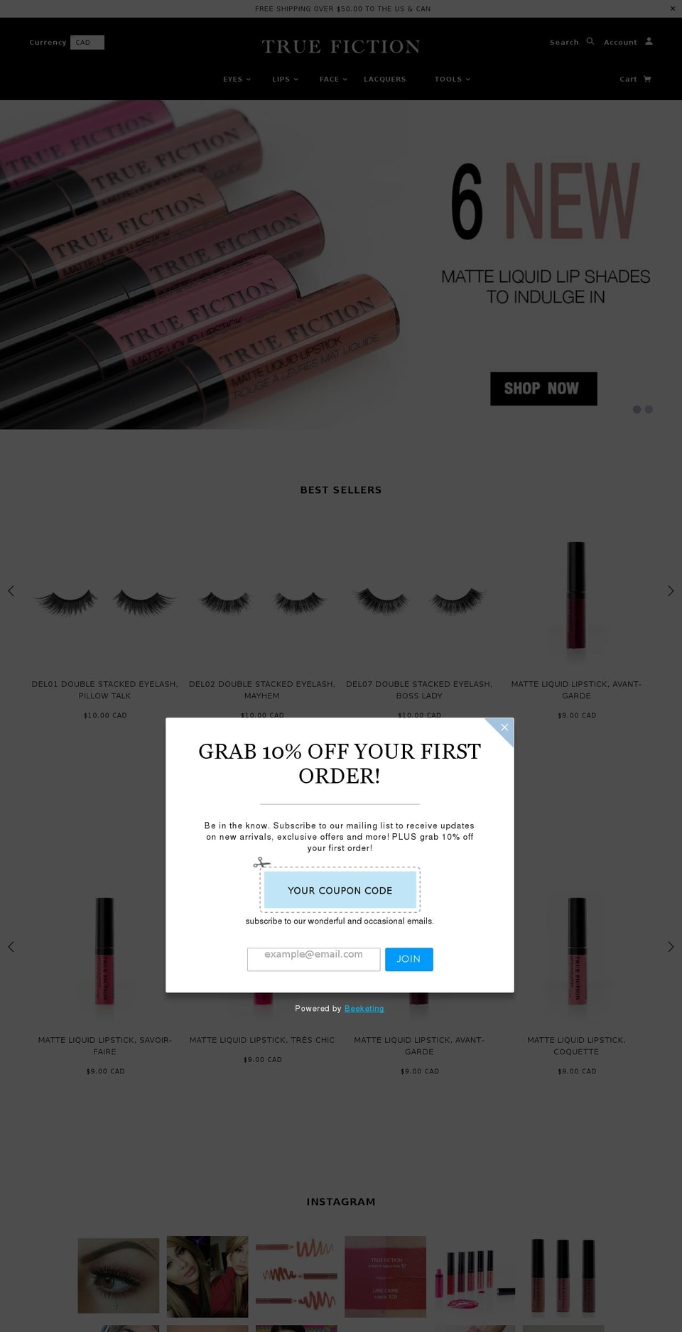truefictioncosmetics.com shopify website screenshot
