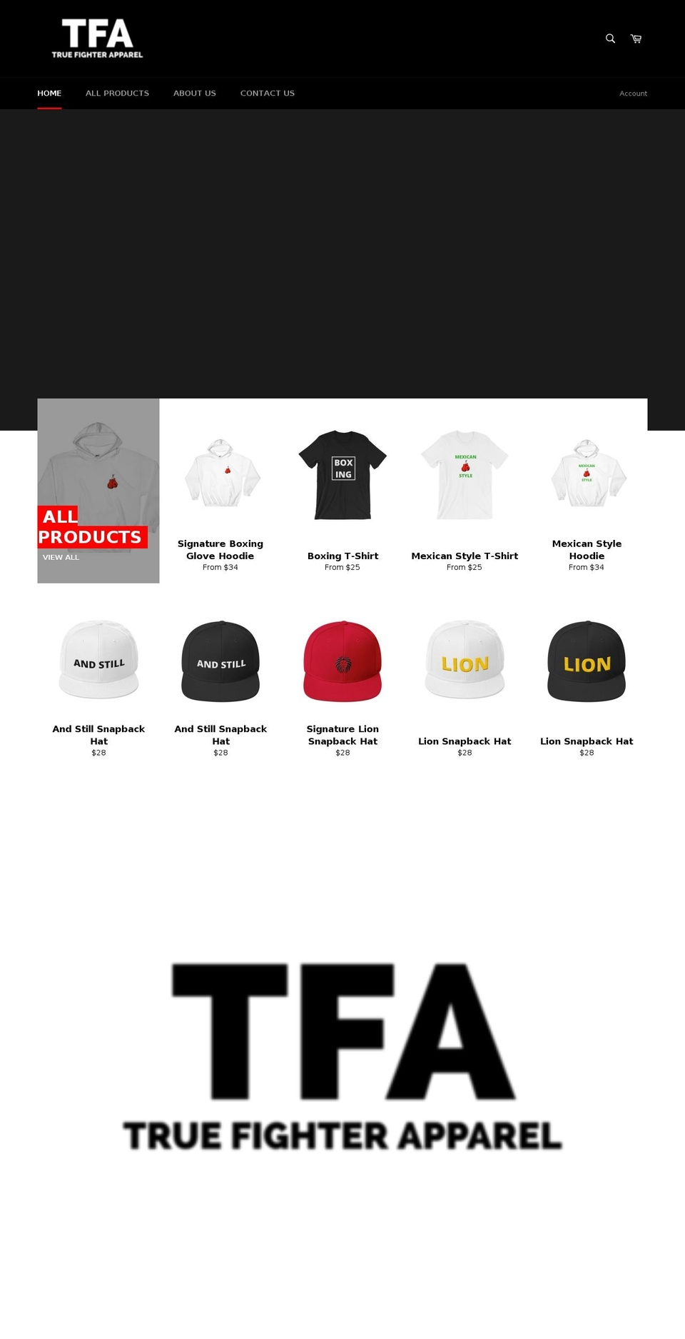 truefighterapparel.com — Shopify storefront screenshot