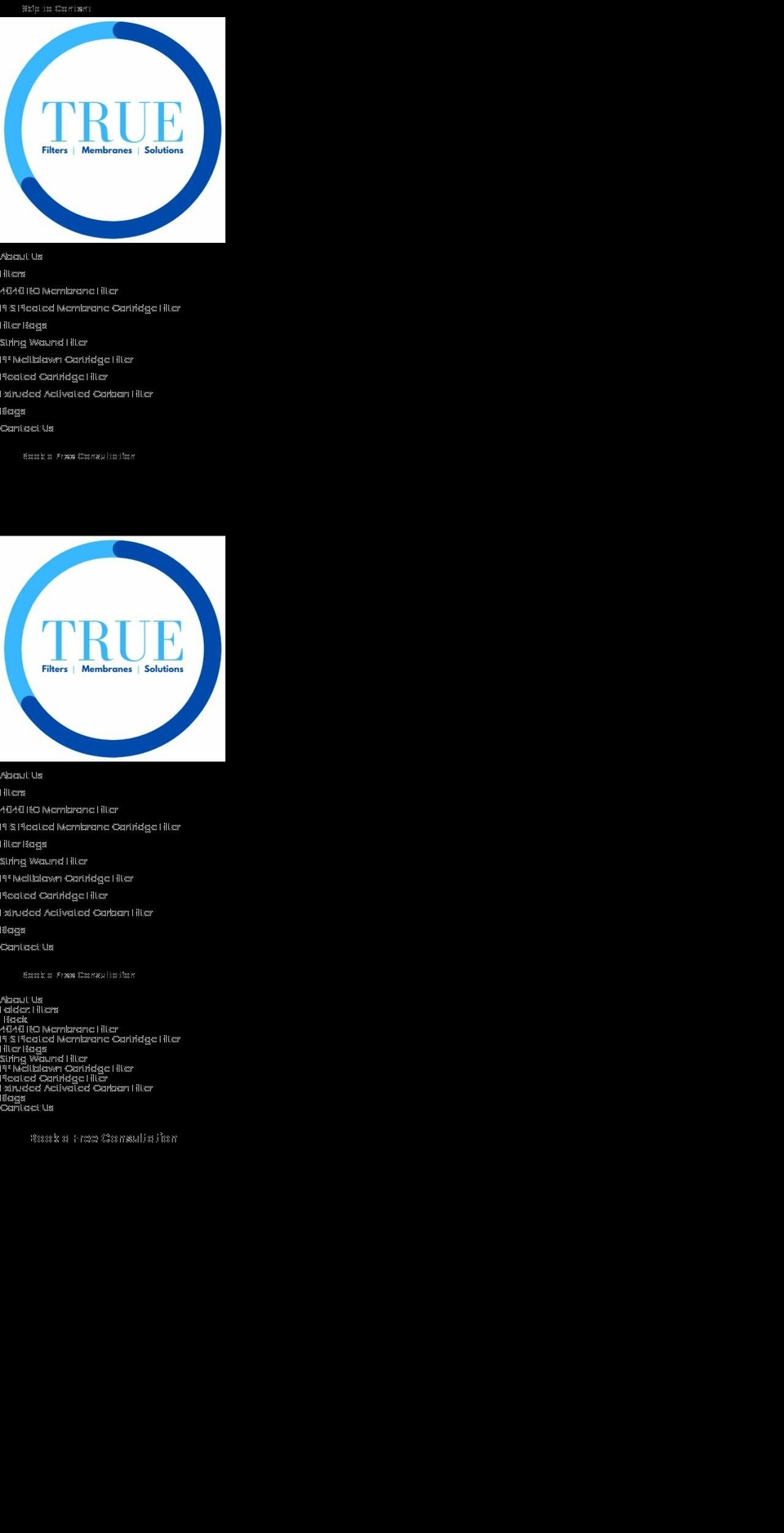 truefiltersandmembranes.com — Shopify storefront screenshot