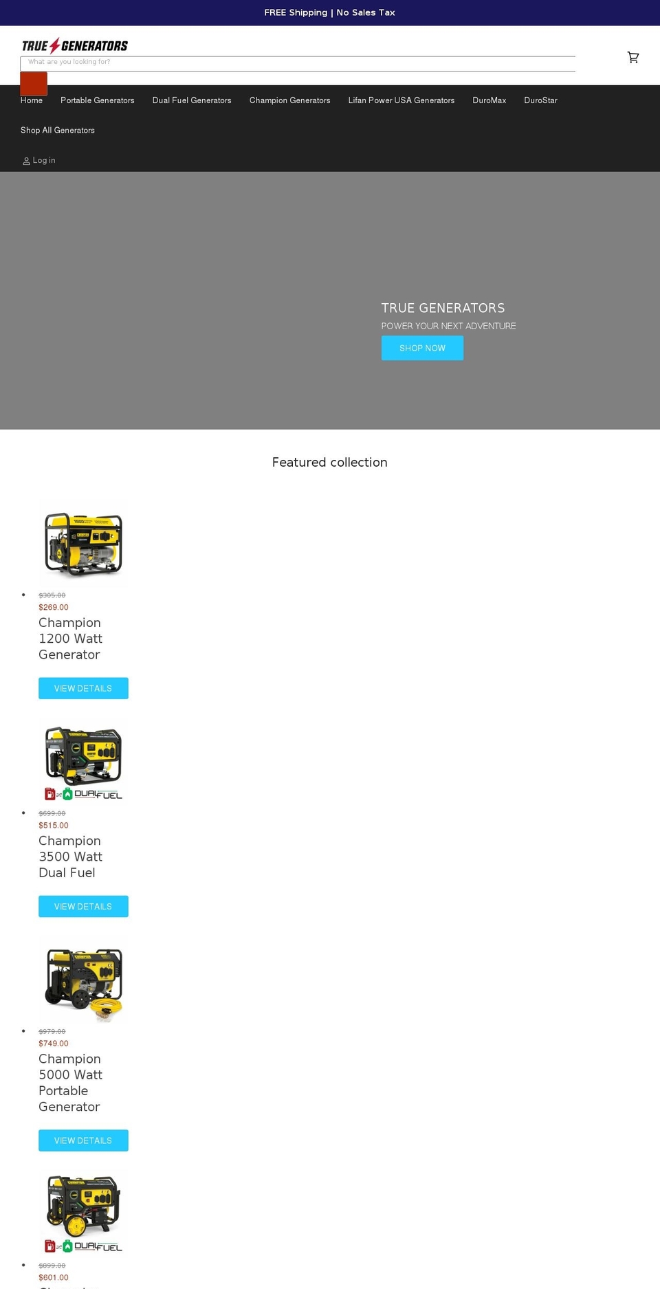 truegenerators.com shopify website screenshot
