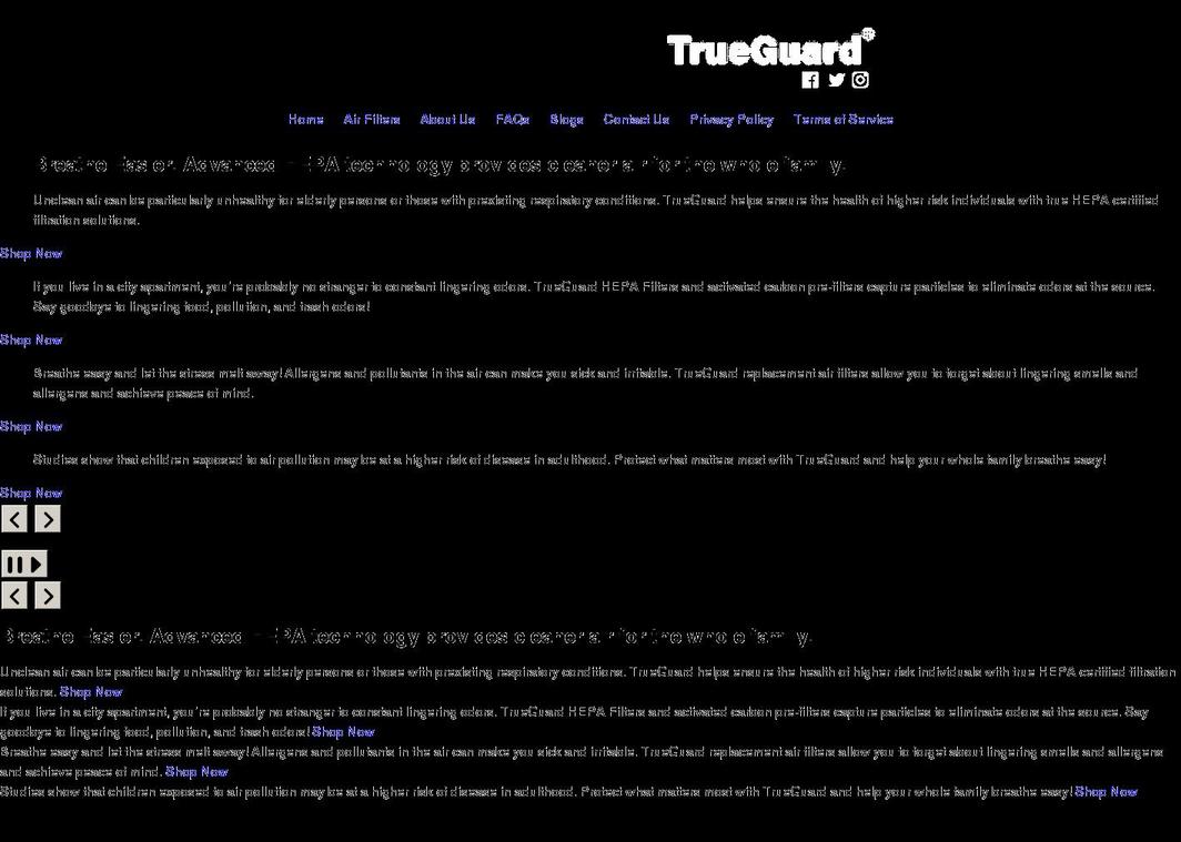 trueguardfilters.com shopify website screenshot