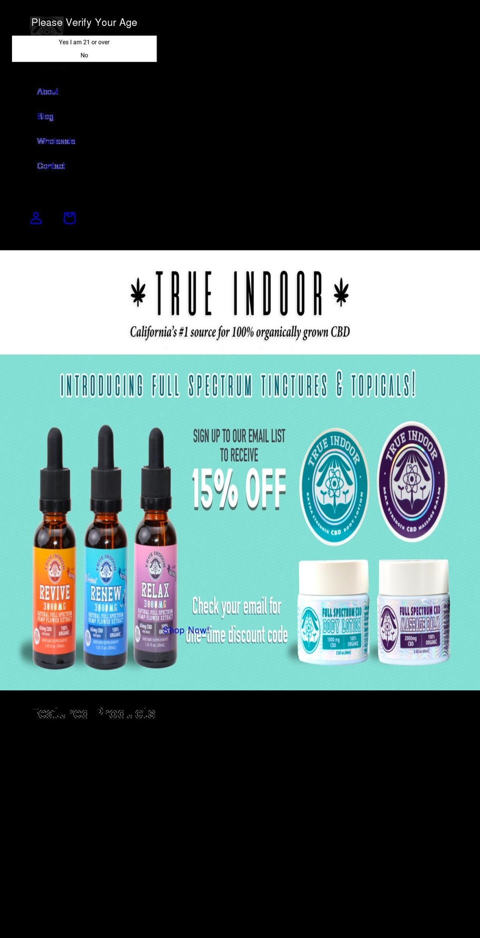 trueindoorcbd.com shopify website screenshot