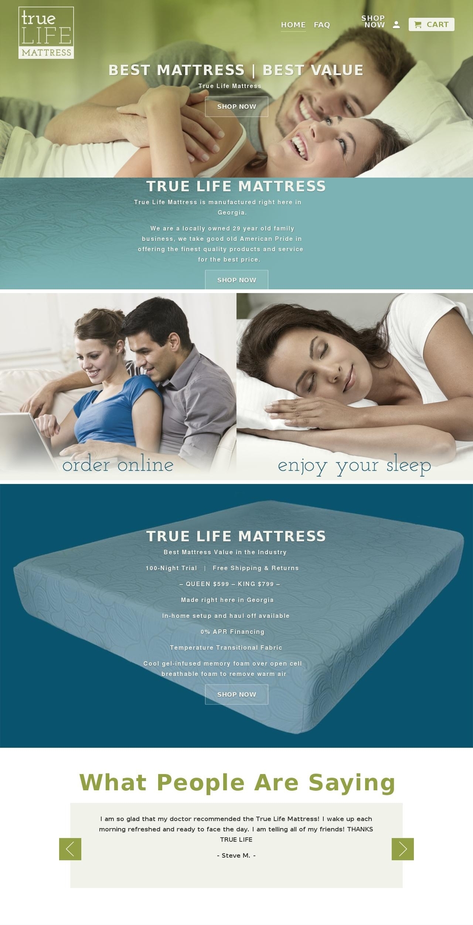 truelifemattress.com — Shopify storefront screenshot