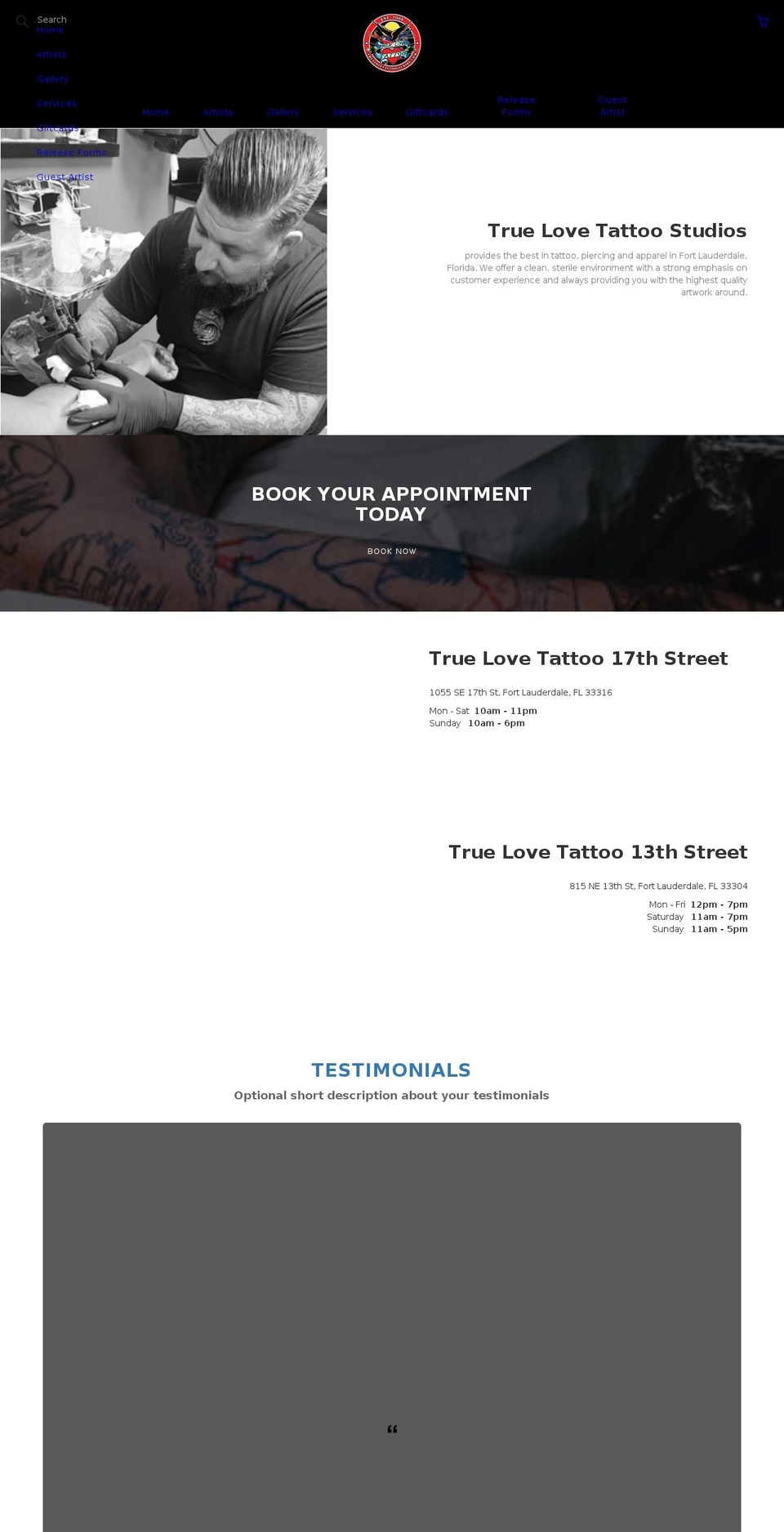 truelovetattoostudios.com shopify website screenshot