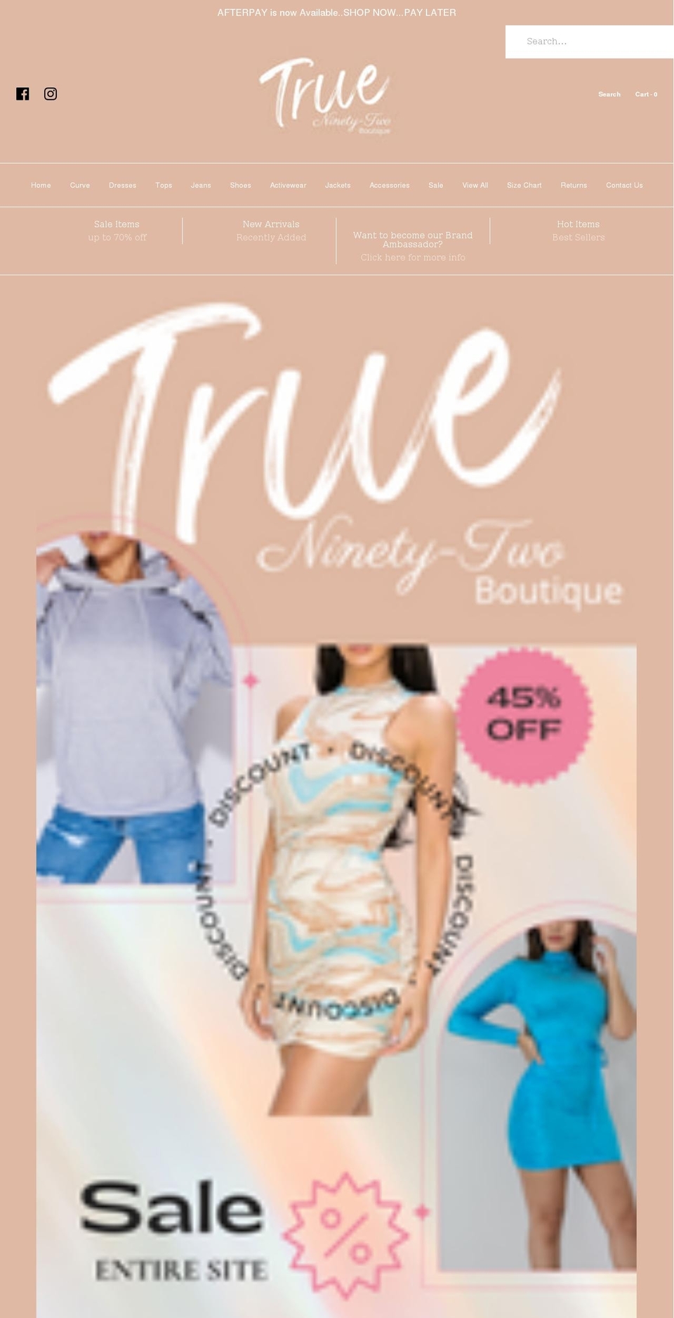 trueninetytwoboutique.com shopify website screenshot